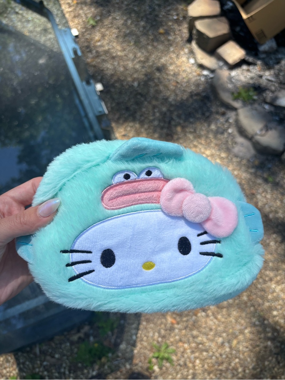 Sanrio Hello Kitty Plush Pouch in Mint and Pink